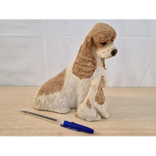 516 - Sandicast Sculpture of Cocker Spaniel and Puppy, Hand Cast & Hand Painted in San Diego, California, ... 