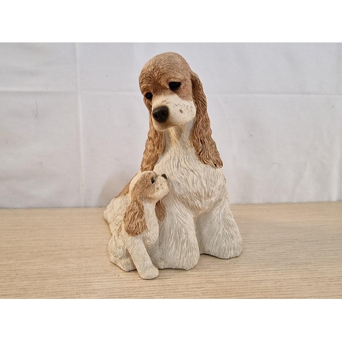 516 - Sandicast Sculpture of Cocker Spaniel and Puppy, Hand Cast & Hand Painted in San Diego, California, ... 