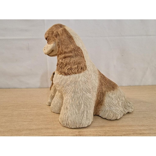 516 - Sandicast Sculpture of Cocker Spaniel and Puppy, Hand Cast & Hand Painted in San Diego, California, ... 