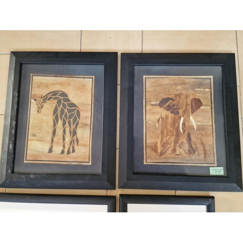 518 - 2 x Framed African Pictures of Elephant and Giraffe, Together with 3 x Egyptian Papyrus Pictures, (5... 