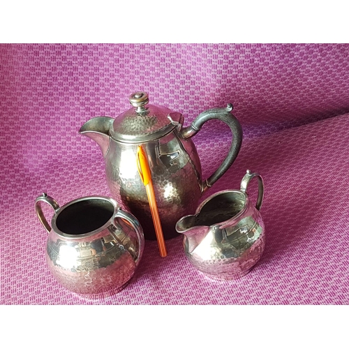 535 - Vintage Pewter Tea Set; Tea Pot, Cream Jug and Sugar Bowl (Craftsman Sheffield England), (3)