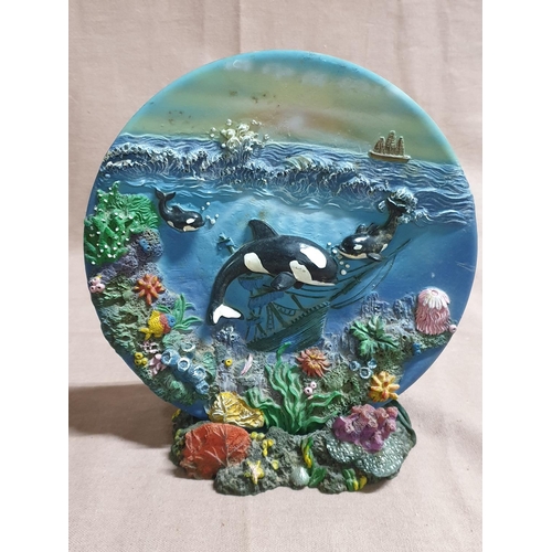 548 - Wolves and Dolphins Collection of 3D Decorative Plaques with Animal Scene (Round; Ø20cm, Ø16.5cm, Ø2... 