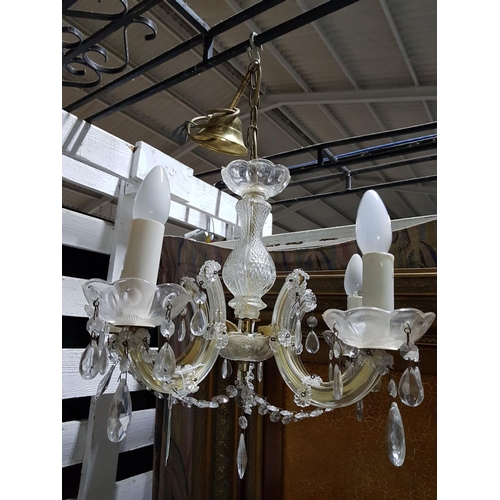 549 - Vintage Ornate 5-Arms Chandelier, Brass Effect / Cut Glass / Crystals Plastic (Un-Tested)