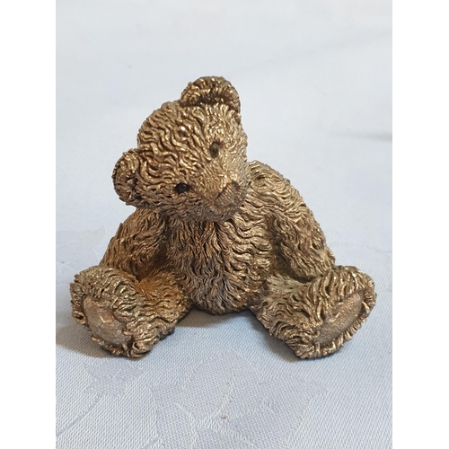 551 - Stuffed Teddy Bear with a Slightly Turned Head Made of Resin but Has a Very Thick Silver Clasp and H... 