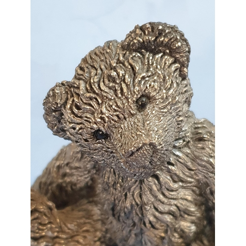 551 - Stuffed Teddy Bear with a Slightly Turned Head Made of Resin but Has a Very Thick Silver Clasp and H... 