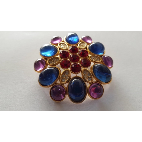 554 - Various Rare Custom Jewllery; Large (Ø5.5cm) Multicolour Brooch Monet, American Gol Plated Plat Knot... 