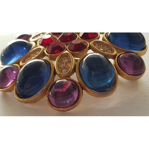 554 - Various Rare Custom Jewllery; Large (Ø5.5cm) Multicolour Brooch Monet, American Gol Plated Plat Knot... 