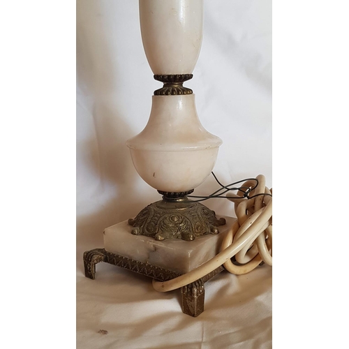 557 - Classic Vintage Table Lamp with Cream Marble, Brass Decor Base and Brown Fluted Lampshade Decorative... 