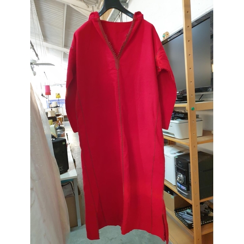 558 - Red Ethnic Gabardine with Hood, Size X/XL