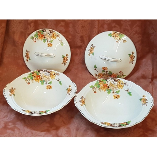 566 - Antique Grindley Cream Petal Wear Tureens, c1910 (2)