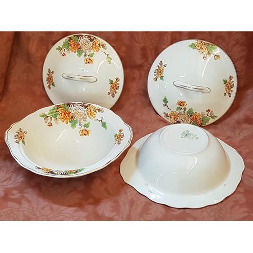 566 - Antique Grindley Cream Petal Wear Tureens, c1910 (2)