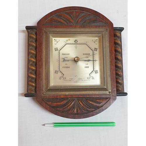 119 - Vintage Wooden Carved Barometer (19 x 22cm) British Made