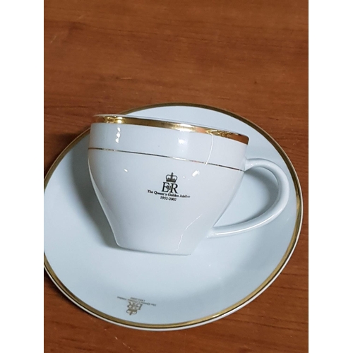 122 - Royal Memorabilia The Queens Golden Jubilee 1952 - 2002 Set of 4 x White Porcelain Cups and Saucers ... 