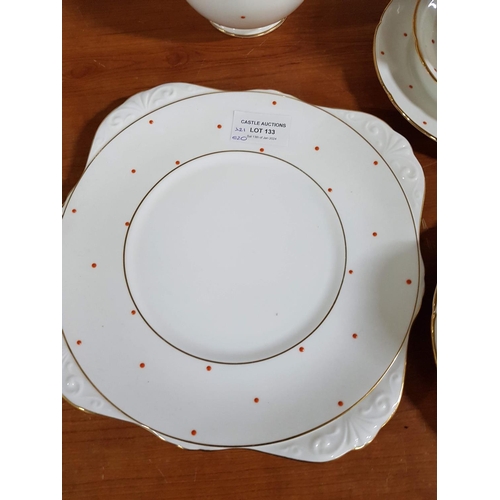 133 - Tea Set White with Red Dots Pattern Royal Graffon Bone China; 5 x Cups, 6 x Saucer, 6 x Small Plates... 