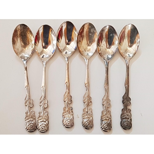 136 - Retro Dessert Cutlery; 6 x Spoons, and 11 x Forks Silver Plated with Floral Pattern Handles