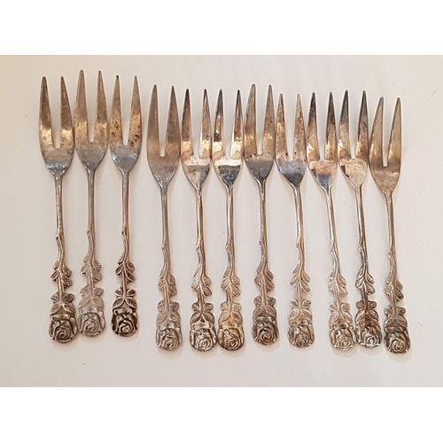 136 - Retro Dessert Cutlery; 6 x Spoons, and 11 x Forks Silver Plated with Floral Pattern Handles