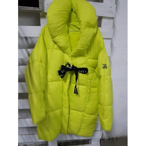 150 - Neon Yellow DNT Wait - Puffer Long Modern Ladies Jacket, Size M/L