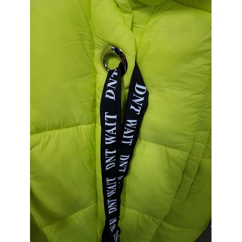 150 - Neon Yellow DNT Wait - Puffer Long Modern Ladies Jacket, Size M/L