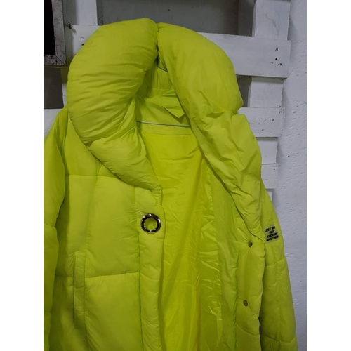 150 - Neon Yellow DNT Wait - Puffer Long Modern Ladies Jacket, Size M/L