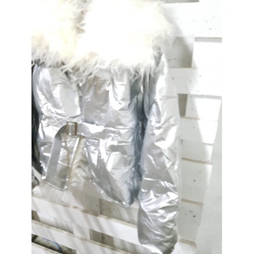 199 - Faux Fur Trim Collar Metalic Short Coat in Silver (Size M/L)