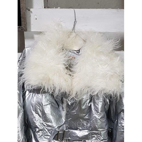 199 - Faux Fur Trim Collar Metalic Short Coat in Silver (Size M/L)