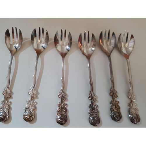 200 - Collection of Assorted Silver Plated Dessert Cutlery's; 6 x Cake Forks with Floral Handles, 2 x Tea ... 