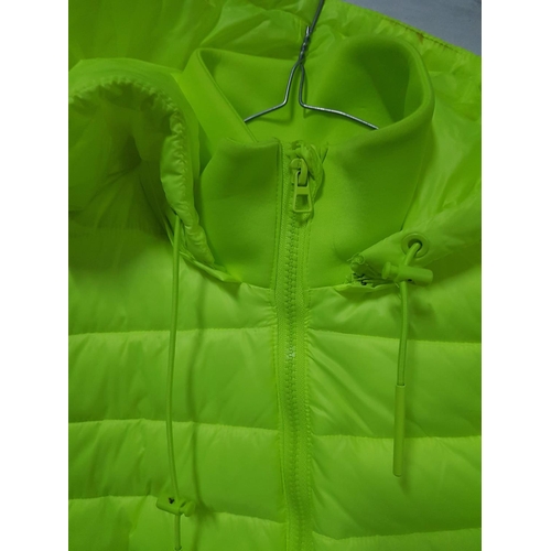 264 - Zara Neon Yellow Puffer Jacker with Hood and Zip, Size Eur M/USA M