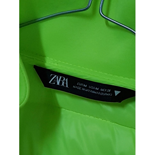 264 - Zara Neon Yellow Puffer Jacker with Hood and Zip, Size Eur M/USA M