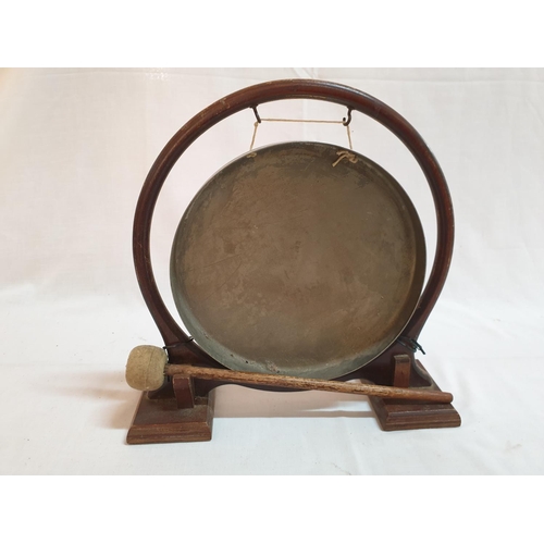 89 - Table Gong (Wood / White Metal), (Ø26cm x H:28cm)