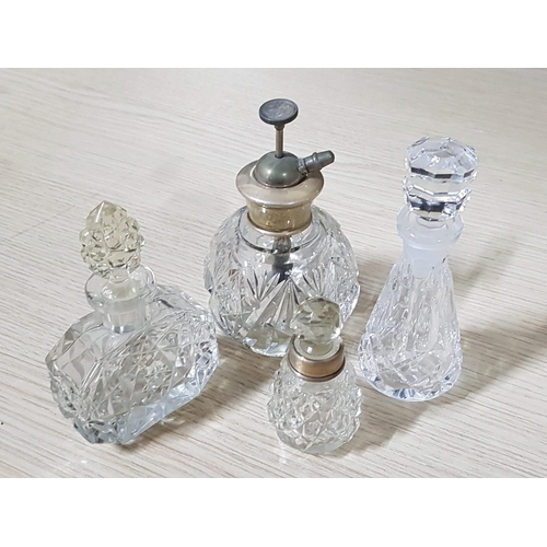 189 - Vintage Cut Glass and Crystal Perfume Bottles (2 x with Silver Rims), (H;7.5cm, H:11.5cm, H:12.5cm a... 