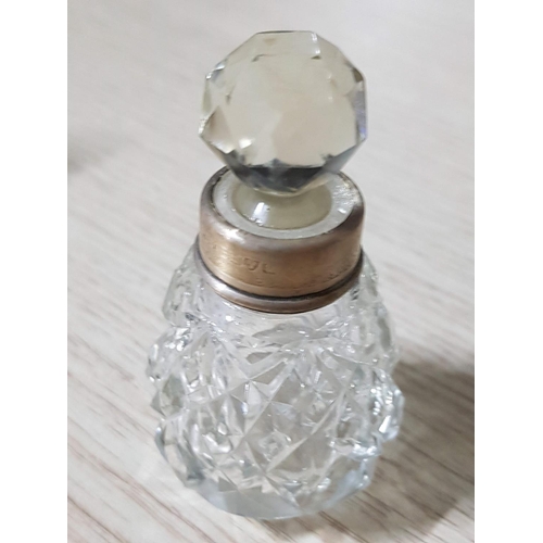 189 - Vintage Cut Glass and Crystal Perfume Bottles (2 x with Silver Rims), (H;7.5cm, H:11.5cm, H:12.5cm a... 