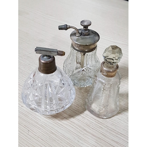 255 - Vintage Crystal Perfume Bottles (3 x Different Bottles, H:12cm, H:10.5cm and H:11.5cm)