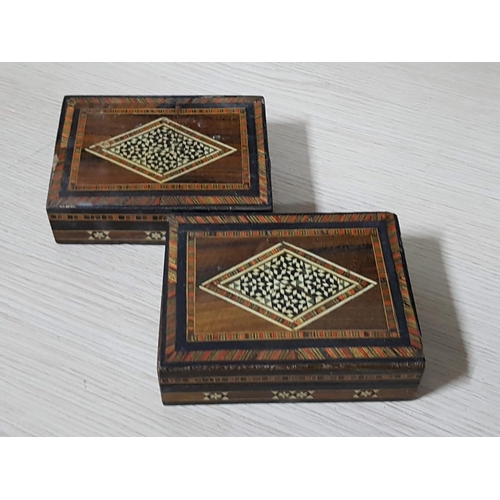 256 - Middle Eastern Inlay Jewellery Boxes (13.5cm x 10cm x 4cm each), (2)