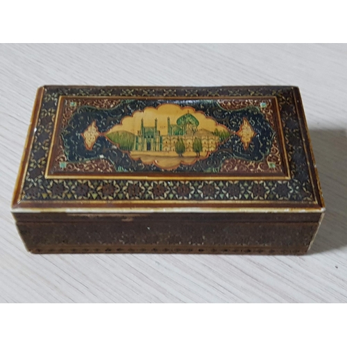 317 - Oriental Style Inlay Jewellery Box (14.5cm x 8.5cm x 5cm) Together with 2 x Oriental Metal Perfume B... 