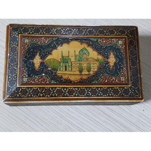 317 - Oriental Style Inlay Jewellery Box (14.5cm x 8.5cm x 5cm) Together with 2 x Oriental Metal Perfume B... 