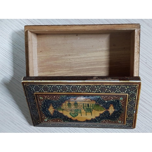 317 - Oriental Style Inlay Jewellery Box (14.5cm x 8.5cm x 5cm) Together with 2 x Oriental Metal Perfume B... 