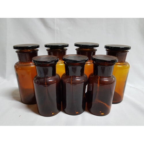 186 - Collection of Vintage Apothecary Jars, Amber Glass Chemist Storage Container with Original Stoppers ... 