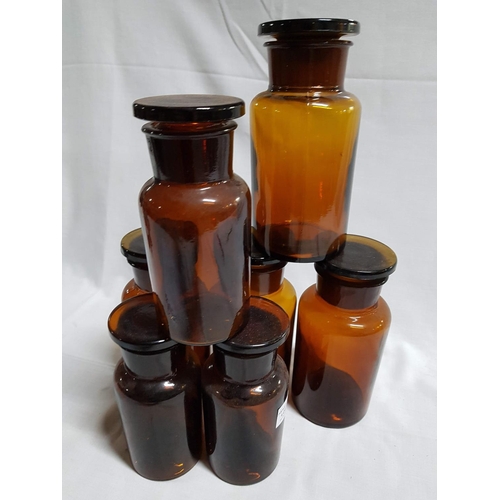 186 - Collection of Vintage Apothecary Jars, Amber Glass Chemist Storage Container with Original Stoppers ... 