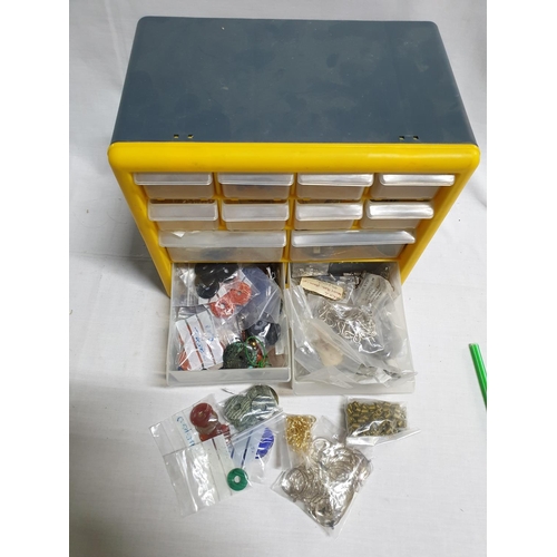 319 - Craft Accessories; Mini Plastic Parts Storage Drawers, 12 - Drawers Full of Craft Hand Beads, Clasts... 