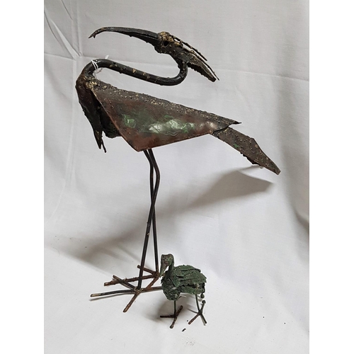 387 - Metal Art / Hand Made Metal Sculptures of 2 x Birds (H:14.5cm and H:38cm), (A/F)