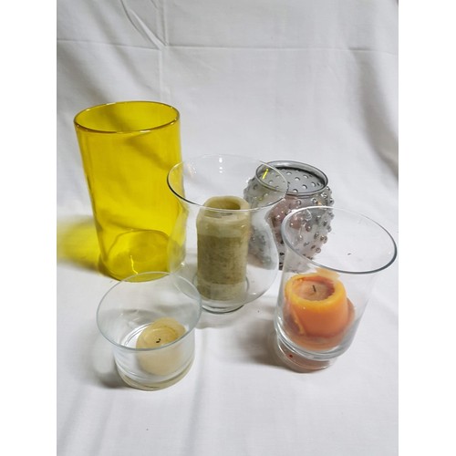 452 - Assorted Collection of Glass Candle Holders in Various Sizes, Style, Colours etc (H:9cm - H:25cm)