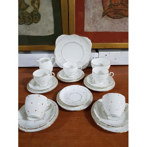 133 - Tea Set White with Red Dots Pattern Royal Graffon Bone China; 5 x Cups, 6 x Saucer, 6 x Small Plates... 