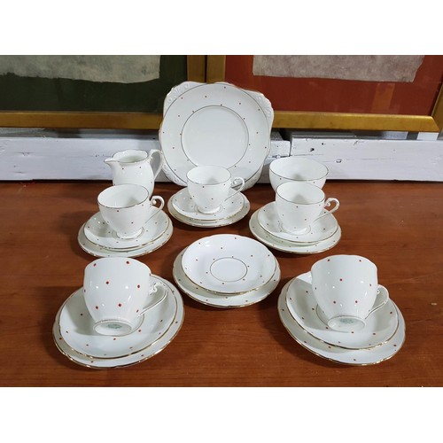 133 - Tea Set White with Red Dots Pattern Royal Graffon Bone China; 5 x Cups, 6 x Saucer, 6 x Small Plates... 