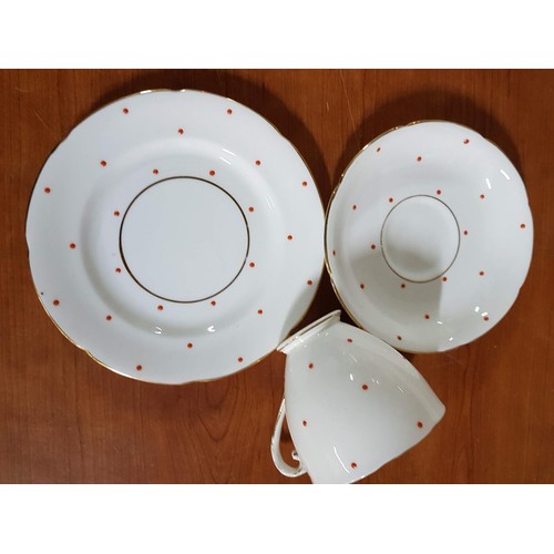 133 - Tea Set White with Red Dots Pattern Royal Graffon Bone China; 5 x Cups, 6 x Saucer, 6 x Small Plates... 