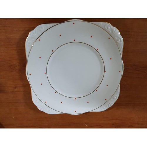 133 - Tea Set White with Red Dots Pattern Royal Graffon Bone China; 5 x Cups, 6 x Saucer, 6 x Small Plates... 