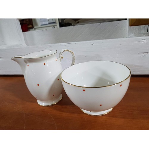 133 - Tea Set White with Red Dots Pattern Royal Graffon Bone China; 5 x Cups, 6 x Saucer, 6 x Small Plates... 