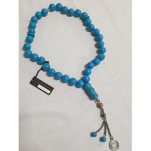 299 - Turquoise (Believed to be Natural Stone) Worry Beads / Kompoloi (Gumush Prayer Beads)