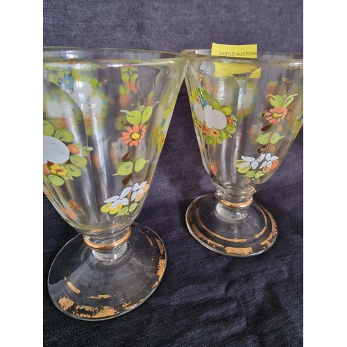 134 - 4 x Persian Vintage Hand Blown Glasses with Hand Painted Flowers and Gold Trim, (4)