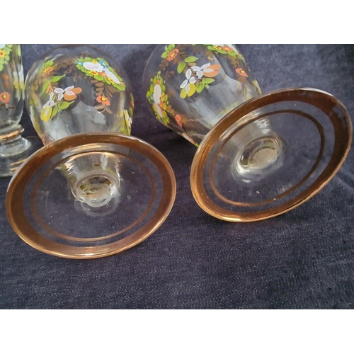 134 - 4 x Persian Vintage Hand Blown Glasses with Hand Painted Flowers and Gold Trim, (4)