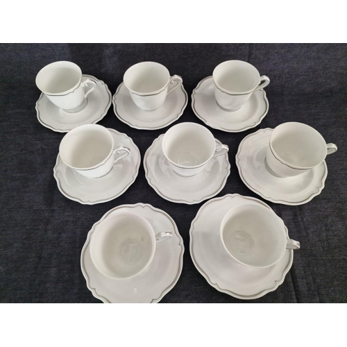 135 - Set of 8 x 'George Boyes' Limoges Coffee Cups & Saucers; White & Platinum Colour